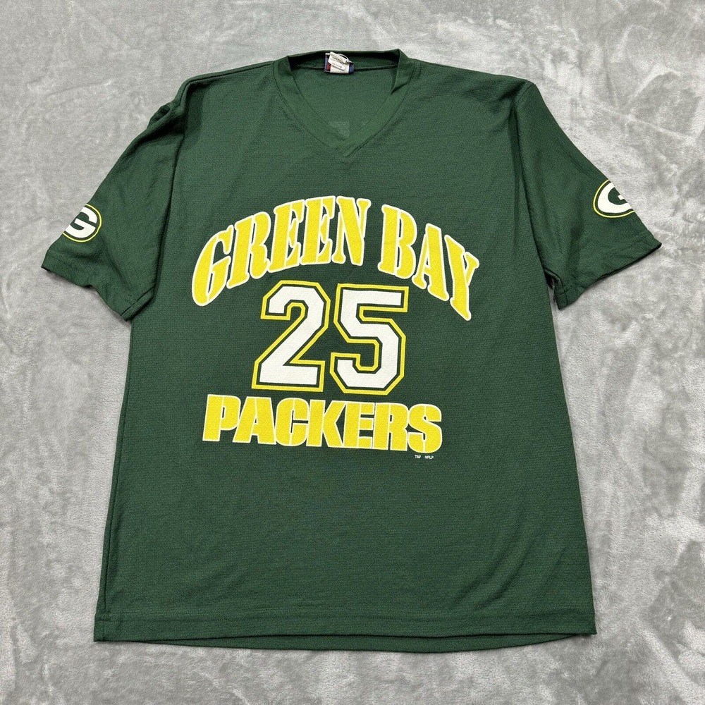 Vtg Green Bay Packers NFL Shirt Mens Medium Jersey V Neck Levens Sport Attack